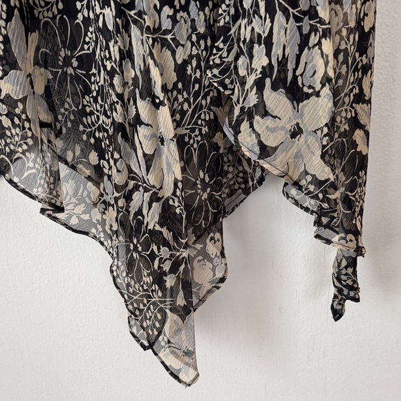 Charter Club Asymmetrical Silk Midi Skirt in Black, Cream & Blue Floral Design. - Picture 6 of 10